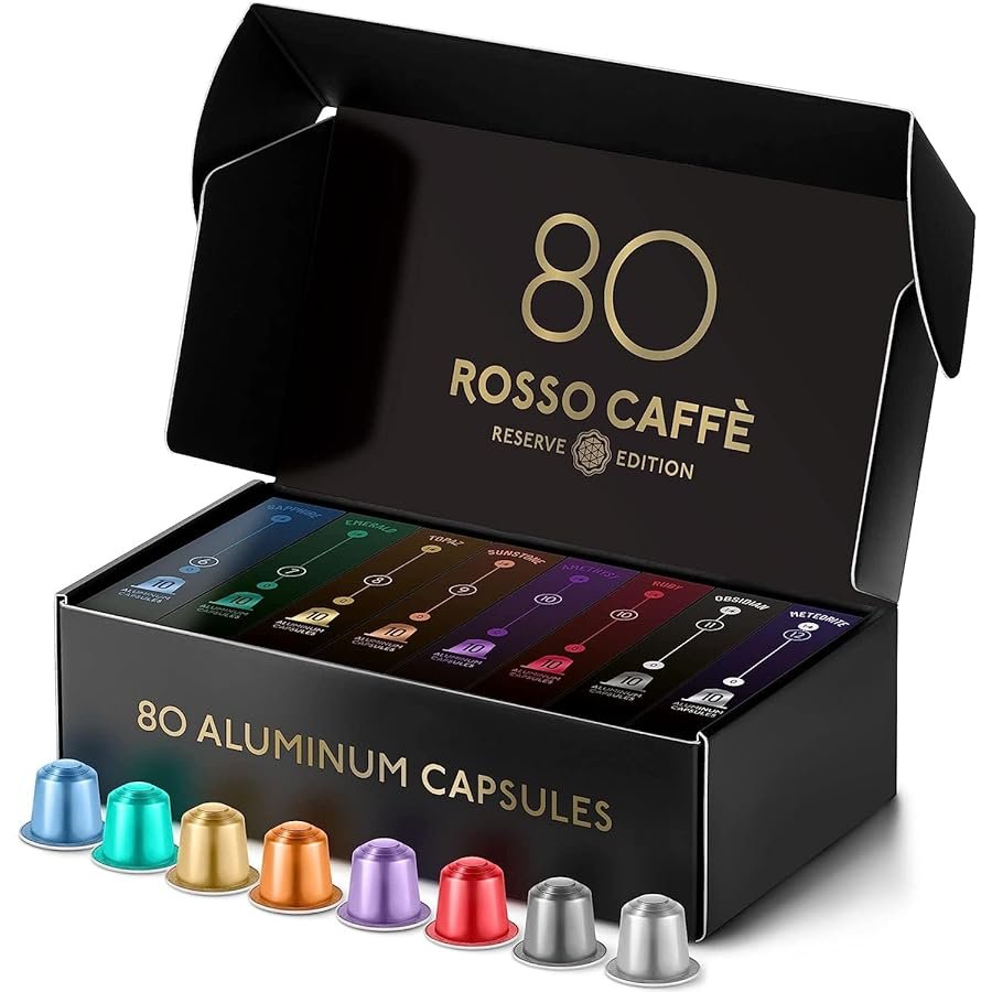 -ROSSO CAFFE Espresso Coffee Pods for Nespresso Machines - Reserve Edition -- 80 Aluminium Capsules