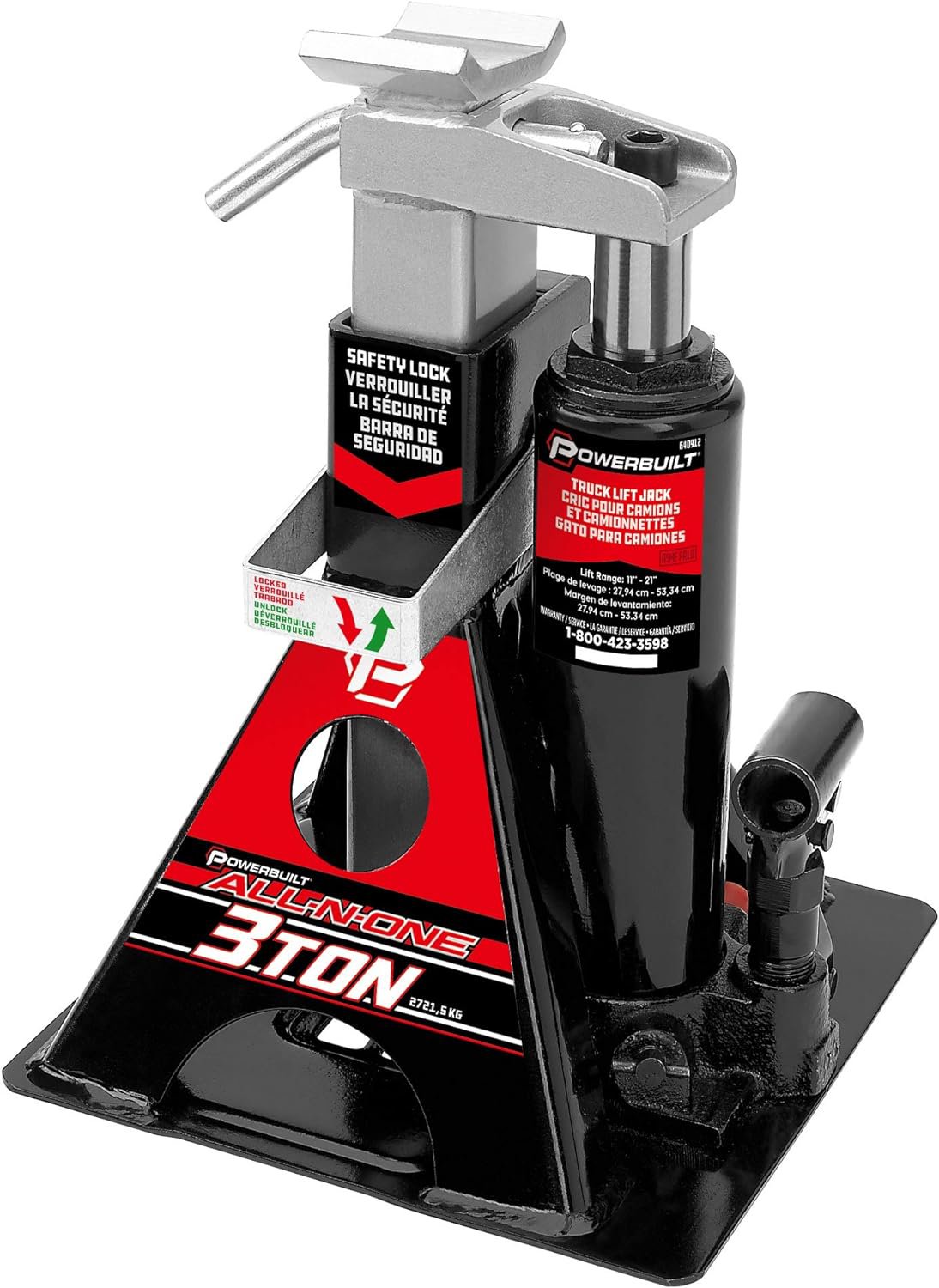 Powerbuilt Alltrade 640912 Black 3 Ton, All-in-One Bottle Jack 6000 lb-11 to 21 "