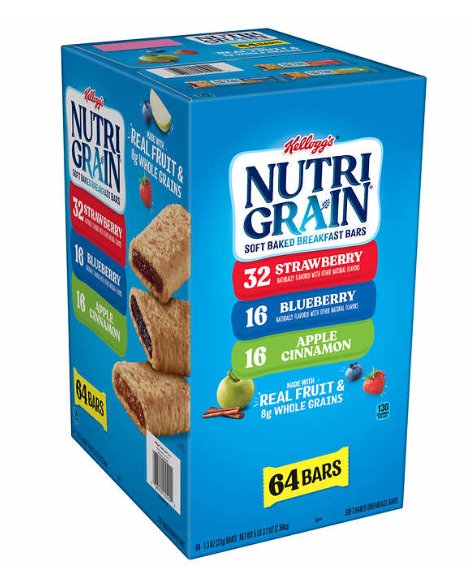 Kellogg's Nutri-Grain Soft Baked Breakfast Bar, Variety Pack 64 ct -CP