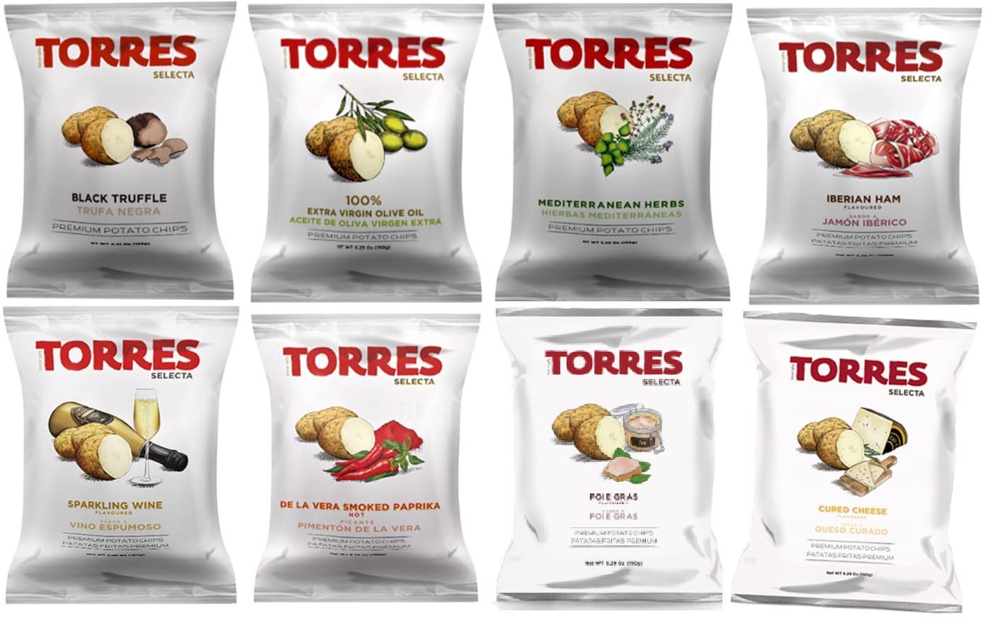 degustation set Torres Spanish Potato Chips    Made in Barcelona, Spain (8 Pack)