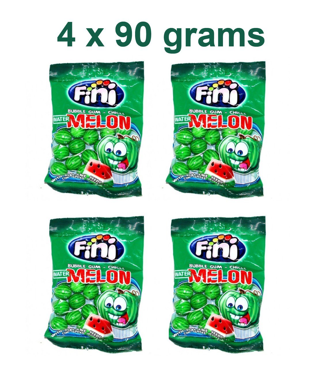 4 FINI Watermelon Bubble Gum Fizzy Seeds Filling Party Candy Sweets 90g - From Europa