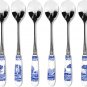 Spode Blue Italian Stainless Steel Teaspoons with Porcelain Handles, Set of 6