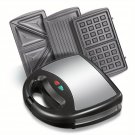 3-in-1 Sandwich, Waffle & Panini Maker -  Non-Stick Stainless Steel Plates,
