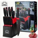 German Knife Set, Kitchen Knife with Blocks And Knife Sharpener Ceramic Coated 15pcs German