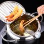 Japanese Deep Frying Pot with a Thermometer and a Lid 304 Stainless Steel Kitchen Tempura