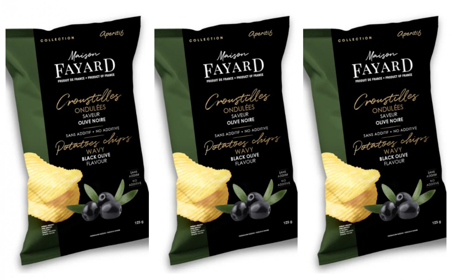 Black Olive Flavored Wavy Chips BY Maison Fayard ap&Atilde;&copy;ritif   X 3- From France