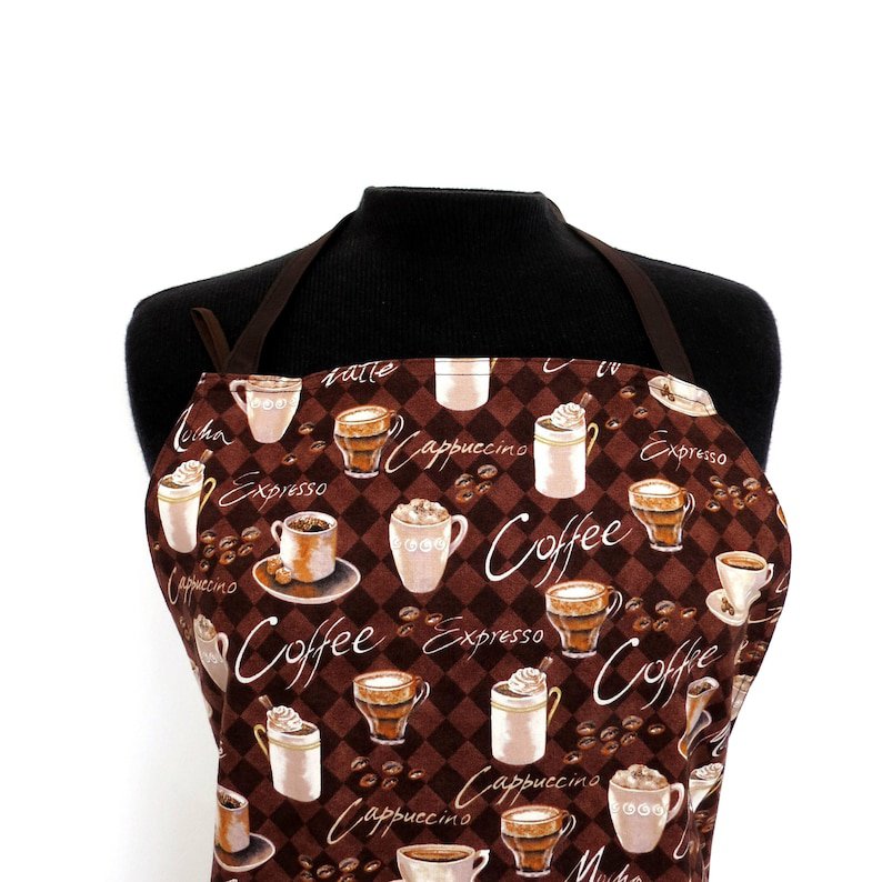 Apron, Full - Coffee Mugs - with pockets and long, brown ties