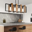Modern Pendant Light 35.4in Wood Black Metal Kitchen Dining Farmhouse Lamp