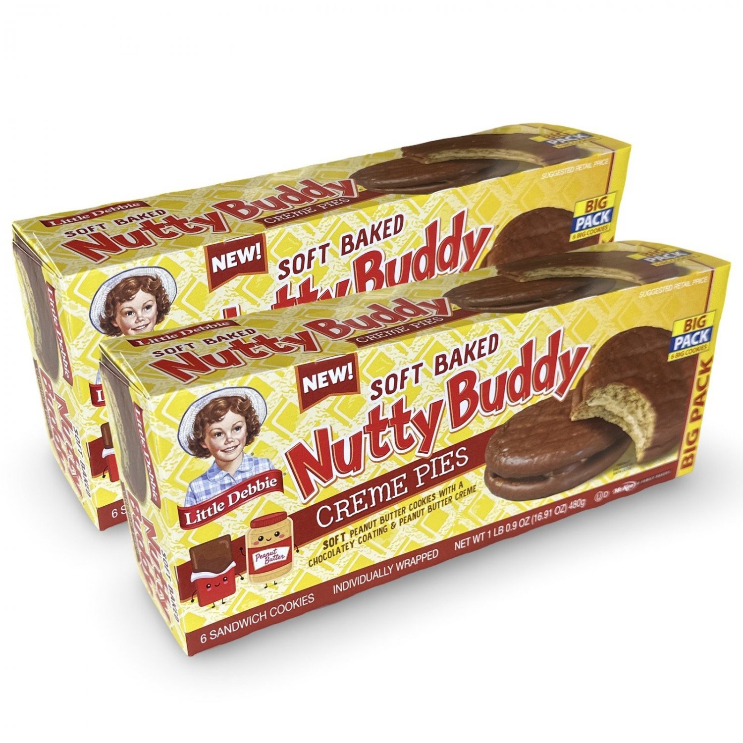 Little Debbie 2x Nutty Buddy Peanut Butter Cookie Cream Pies, Family Packs