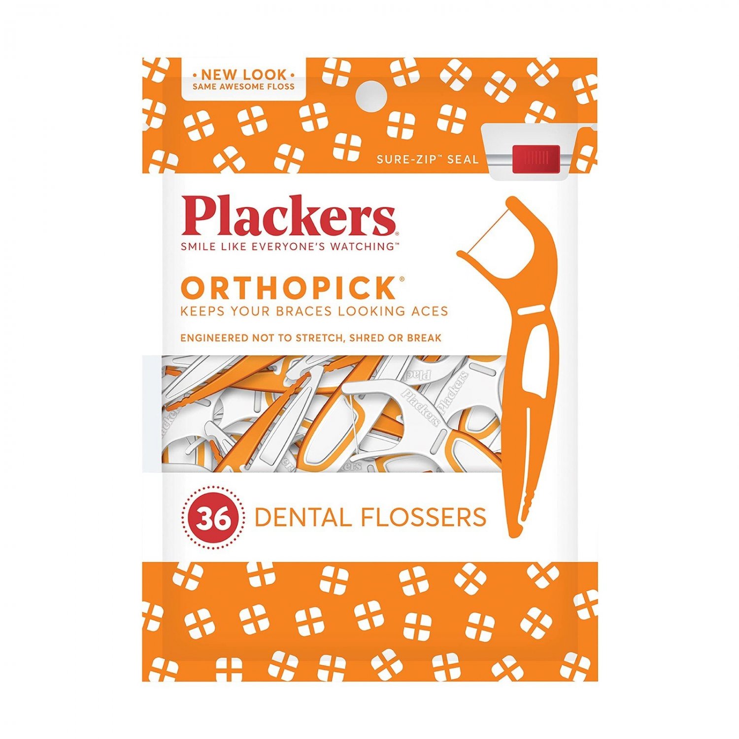 Plackers Orthopick Flosser for Braces 36 Count Pack of 2 Orthodontic Dental Floss Picks Mint