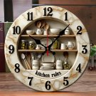 2D Flat Kitchen Rules Design Wooden Round Silent Hanging Wall Clock,For Living Room,Office,Stud 2D Flat Kitchen Rules Design Wooden Round Silent Hanging Wall Clock,For Living Room,Office,Stud
