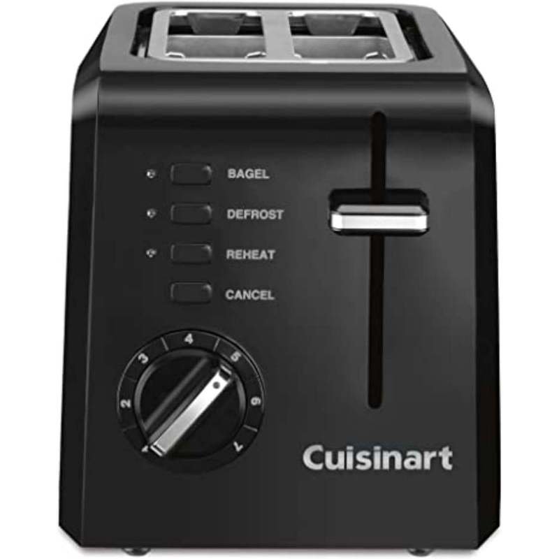 Cuisinart 2-Slice Compact Toaster Slots for Bagels & Bread (Black)- New
