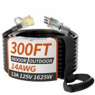 PlugSaf 14/3 Outdoor Extension Cord 300ft Waterproof Lighted Heavy Duty Black