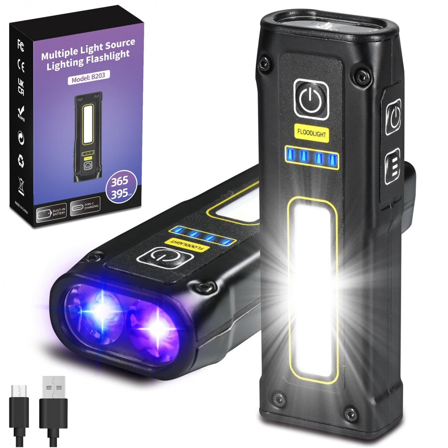Mini UV Flashlight 365nm 395nm LED Super Bright EDC Emergency Light