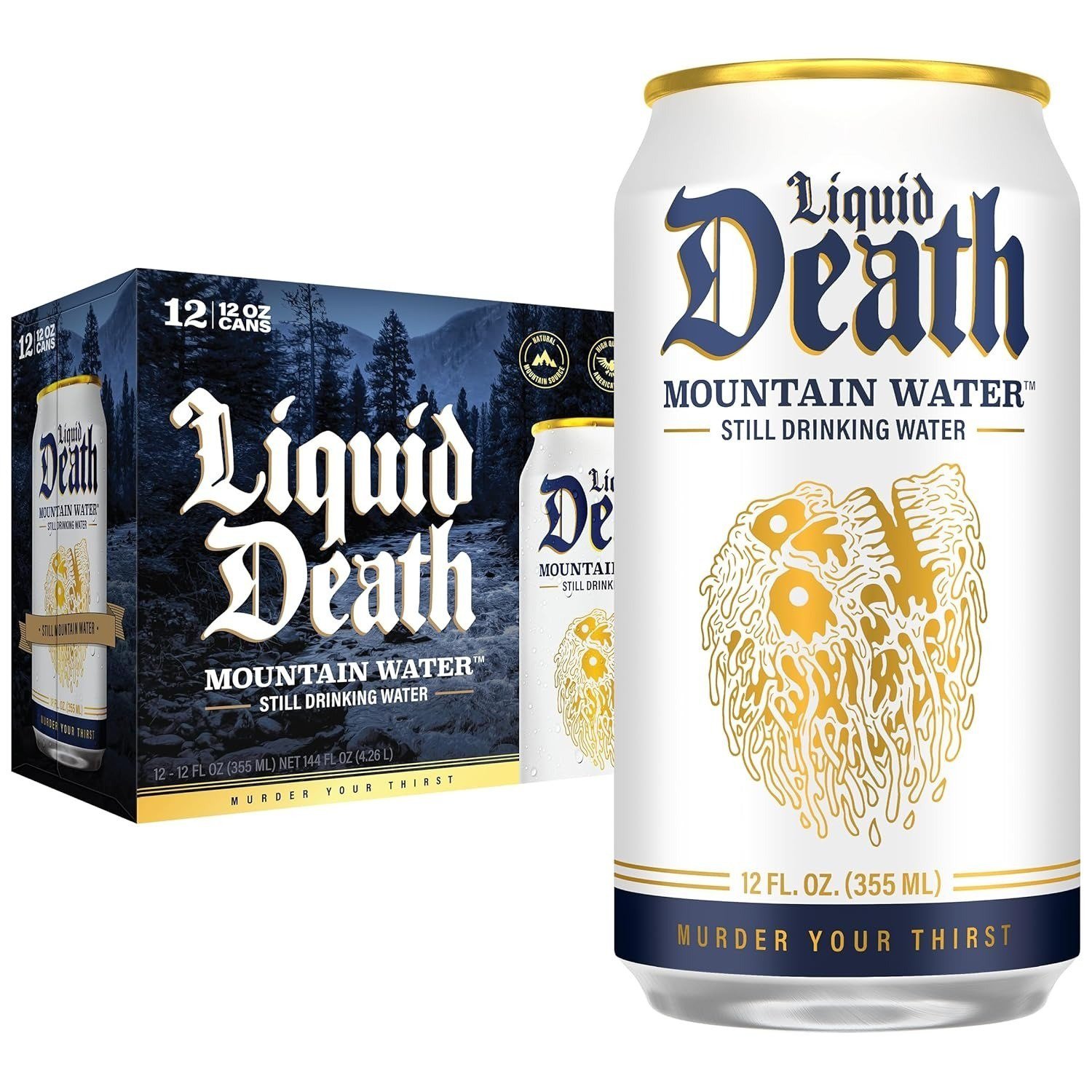 Liquid Death Mountain Water 500ml Case of 12 Cans Natural Still Water