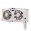 Bionaire 8.5" Twin Window Fan Reversible Airflow 3 Speeds Remote Control Box Fan White