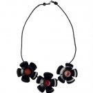 African Blackwood and Pink Ivory Wood Three Flower Necklace