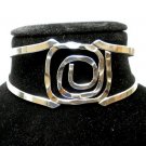 Silver Hammered Rectangular Spiral Cuff Bracelet
