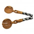 Olive Wood Salad Serving Set - Twisted Handles 11 inch