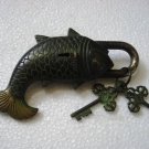 ANTIQUE Style FISH Type Padlock - Lock with Key - Brass Made