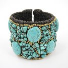 Turquoise Stone Beads Handmade Brass Wire Cuff