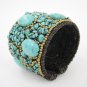 Turquoise Stone Beads Handmade Brass Wire Cuff