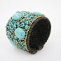 Turquoise Stone Beads Handmade Brass Wire Cuff