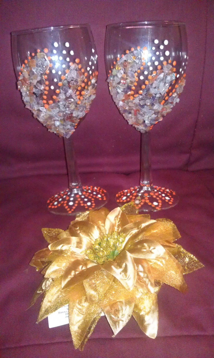 Gemstones Wine glasses "Flame of Love" 1 set of 2, decorated with chips