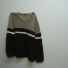 brown black and white sweater