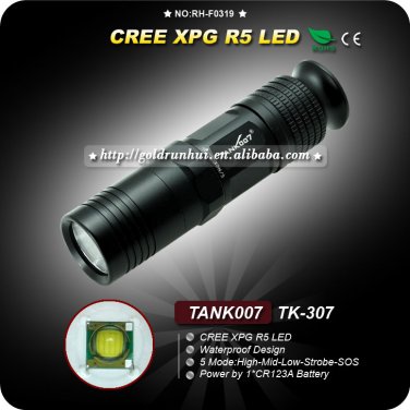 TANK007 TK307 LED Flashlight R5 LED 5 Mode Waterproof Hand Flashlight CR123 Battery