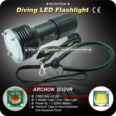 Diving Flashlight ARCHON D32VR CREE XM-L U2 + XP-E N3 LED Most Powerful Torch