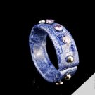 Hand-painted blue leather bracelet inlaid zircon rivets adjustable free shipping -zp012