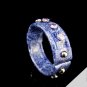 Hand-painted blue leather bracelet inlaid zircon rivets adjustable free shipping -zp012