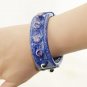Hand-painted blue leather bracelet inlaid zircon rivets adjustable free shipping -zp012