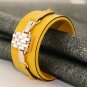 Fashion leather bracelet beautifully painted yellow mosaic crystal elastic adjustable free shipping