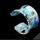 Refined and elegant peony painted blue leather bracelet elastic adjustable free shipping -zp032