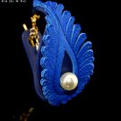 Fashion leather bracelet Phoenix feather painted blue beautiful gift free shipping -zp043