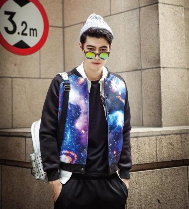 Cool holiday gift nightclub Slim casual fashion collar jacket with starry male students -NY004