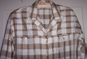 Vintage Lady Manhattan Plaid Brown Tafetta Blouse Shirt Top M