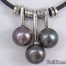 Genuine Black Perl leather necklace