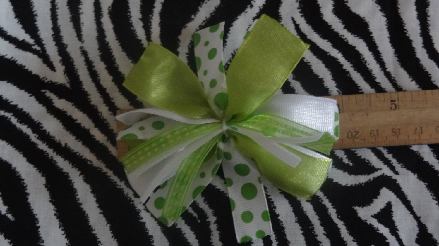 Cheerriffic Pom Pom Lime Green Dots 4 inch Hair BowFree Shipping