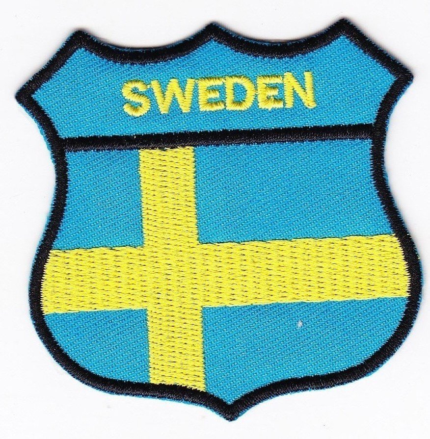 Sweden Country Flag Shield Logo Embroidered Iron On Heat Seal Backing