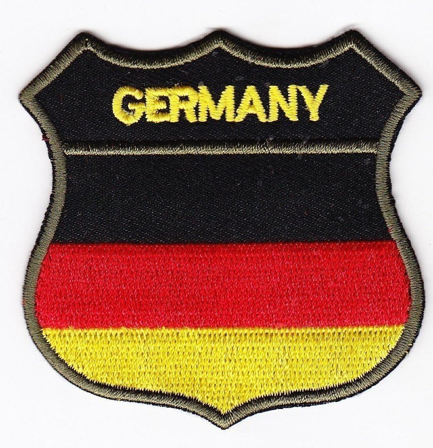 Germany Country Flag Shield Logo Embroidered Iron On Heat Seal Backing