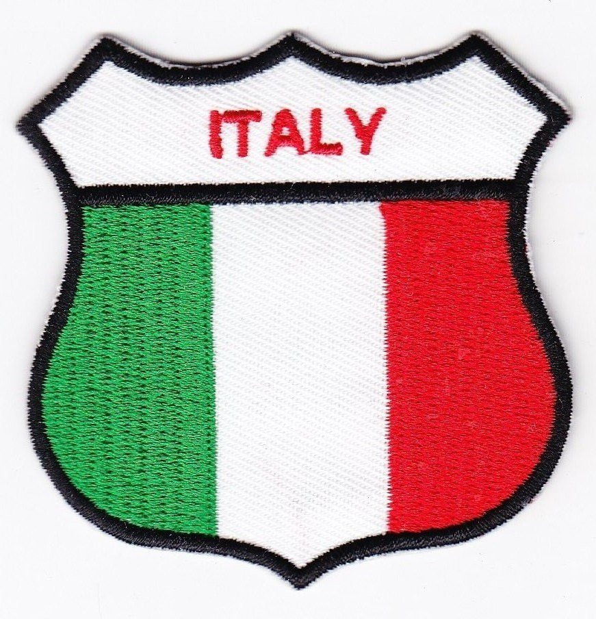 Italy Country Flag Shield Logo Embroidered Iron On Heat Seal Backing