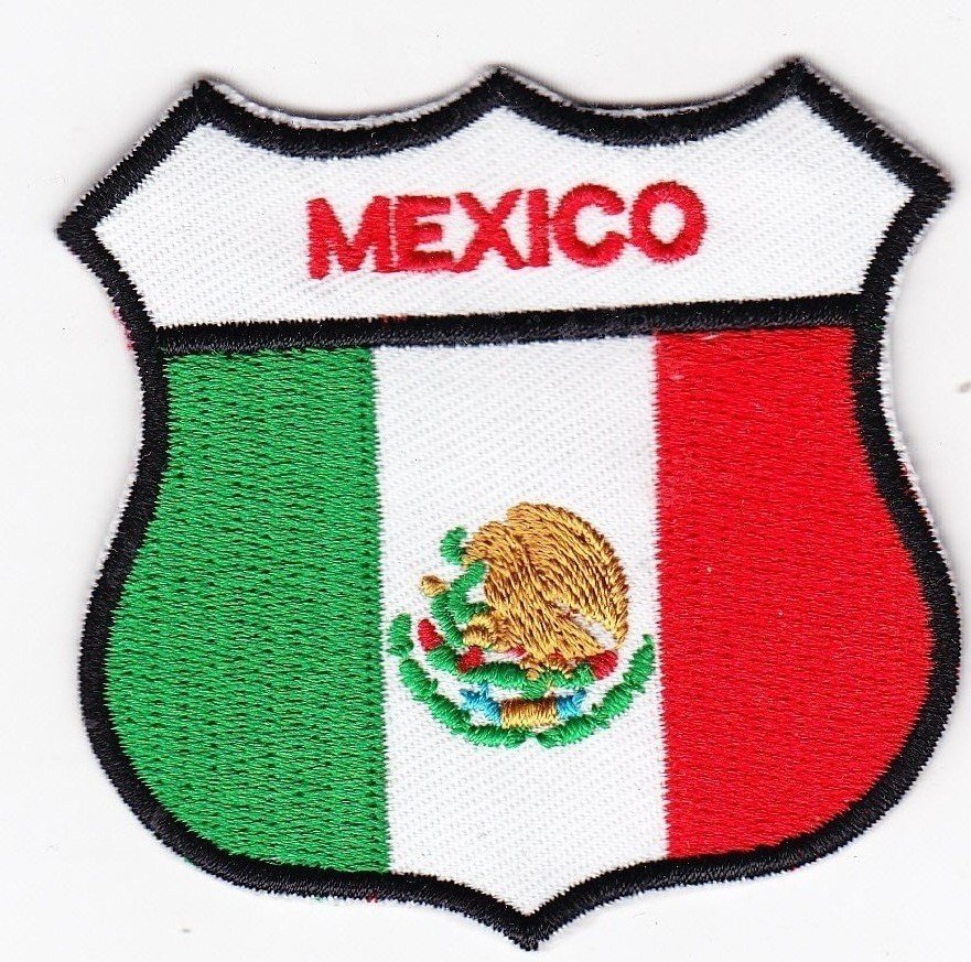 Mexico Country Flag Shield Logo Embroidered Iron On Heat Seal Backing