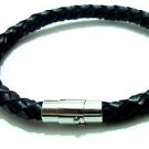 Men Unisex Stainless Steel 316 L 6 mm Black Genuin Leather Bracelet  Magnetic Clasp Bangle Wristband