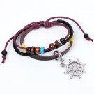Unisex Rudder Leather Pendant Bracelet Surfer Tribal Cuff Handmade Bangle beads Wristban