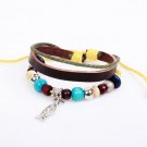 Unisex Fish Leather Pendant Bracelet Surfer Tribal Cuff Handmade Bangle beads Wristban