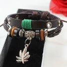 Unisex Marijuana Leather Pendant Bracelet Surfer Tribal Cuff Handmade Bangle beads Wristband