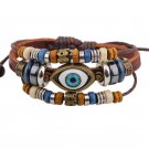 Unisex Lucky Eye Leather Pendant Bracelet Surfer Tribal Cuff Handmade Bangle beads Wristband